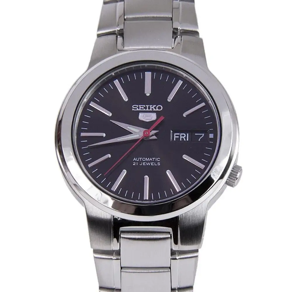 Men's Automatic Watch Seiko 5 Snka07k1 Dial Black Strap Steel Automatic  Men's Watch Black Dial Stainless Steel Bracelet - Mechanical Wristwatches -  AliExpress