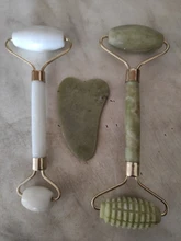 Rodillo masajeador Facial de piedra de Jade Natural, conjunto de rascador de Gua Sha verde, herramientas adelgazantes de belleza, 2 unidades