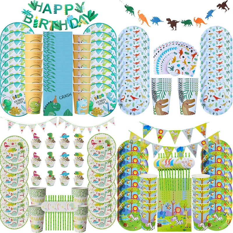 

Little Dino Birthday Party Kit Dinosaur Animal Wild Theme Kids Party Bunting Banner Paper Cup Plate Dinosaur Birthday Supplies