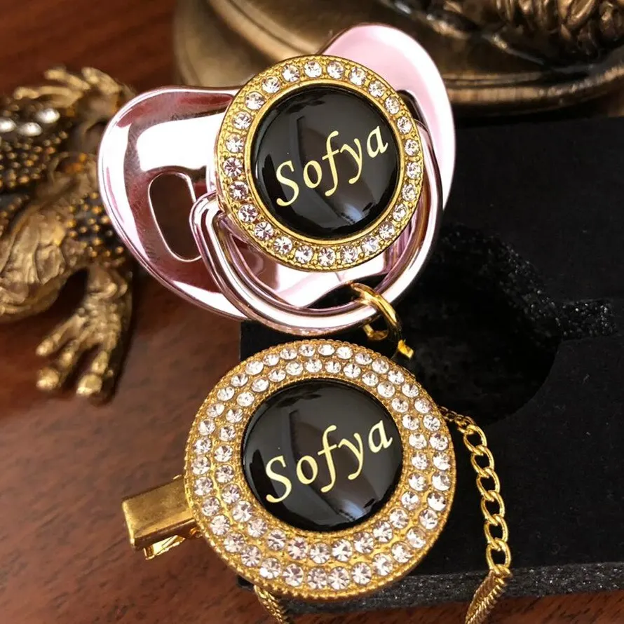Pacifier Black Dummy Gold Personalized Any-Name Bling Bpa-Free And MIYOCAR Can-Make P8