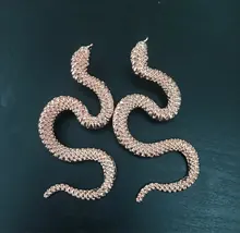 Snake Earrings Punk Fashion Jewelry Animal Crazy-Twisted Metal Gold-Color Long Womens
