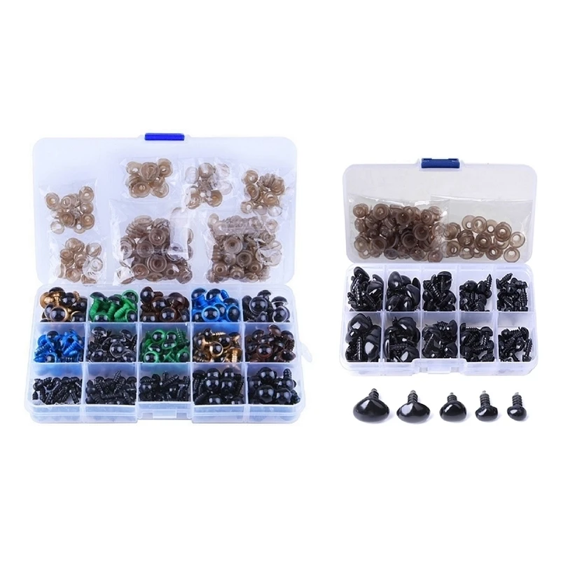 

250 Pcs Plastic Safety Eyes Safety Noses with Washers for Doll Making, Felted Toys - Not Easy to Loosen - Box Package
