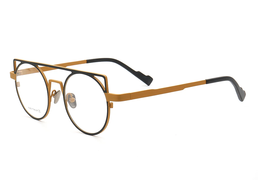 Женские круглые Двойные мосты уникальные Cateye из чистого титана Металлические легкие очки повседневные Популярные оправы для очков синего цвета по рецепту