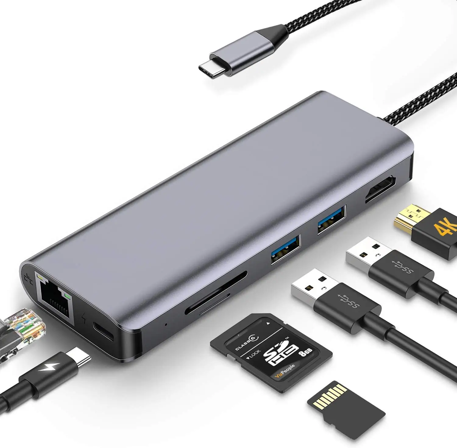 IREALTHINK usb-хаб type C концентратор для USB3.0 RJ45 HDMI PD адаптер док-станция MacBook Pro концентратор usb type C Разветвитель USB C концентратор