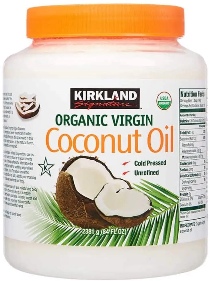 Kirkland Aceite de Coco Virgen sin refinar 2,28kg Orgánico, Prensado en Frío, 100% Natural, Para Cocinar.