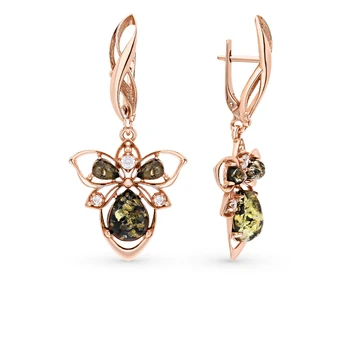 

Silver earrings with cubic zirconia and amber sunlight sample 925