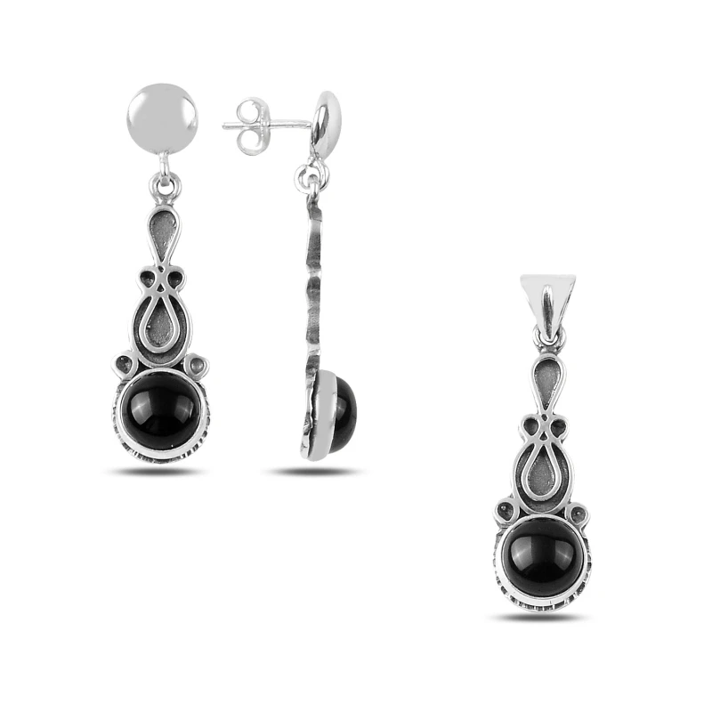 

Silver 925 Sterling Onyx Stone Handwork Set