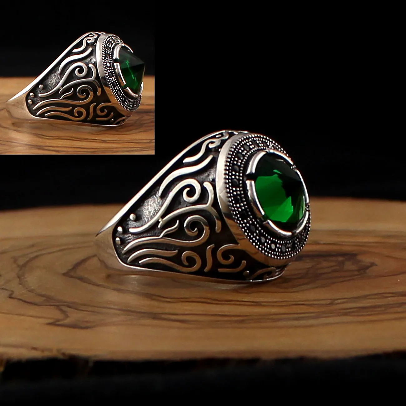 

925 Sterling Silver Ring for Men with Green Zircon Stone Jewelry Gift Mens Rings All Size (Made in Turkey)
