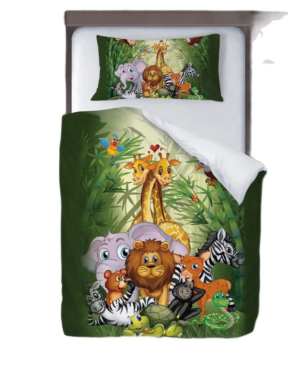 

Duvet Cover Set Bedding Set with Pillow Case for Baby and Kids Room Children's Room 3D Printed Modern Style 2021 New Safari Animals Green Model 313