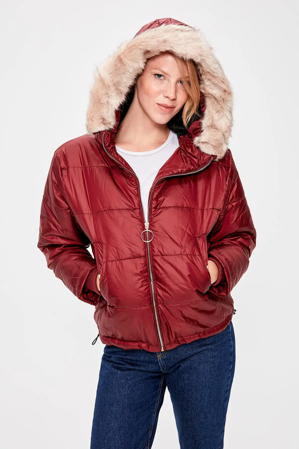 

Trendyol Burgundy Fur Kapüişonlu Inflatable Coat TWOAW20MO0035