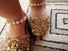 Zapatos de verano para niñas, zapatos planos Mary Janes con cuentas, zapatos de princesa para bebés, sandalias de baile para niños, zapatos de boda dorados MCH118