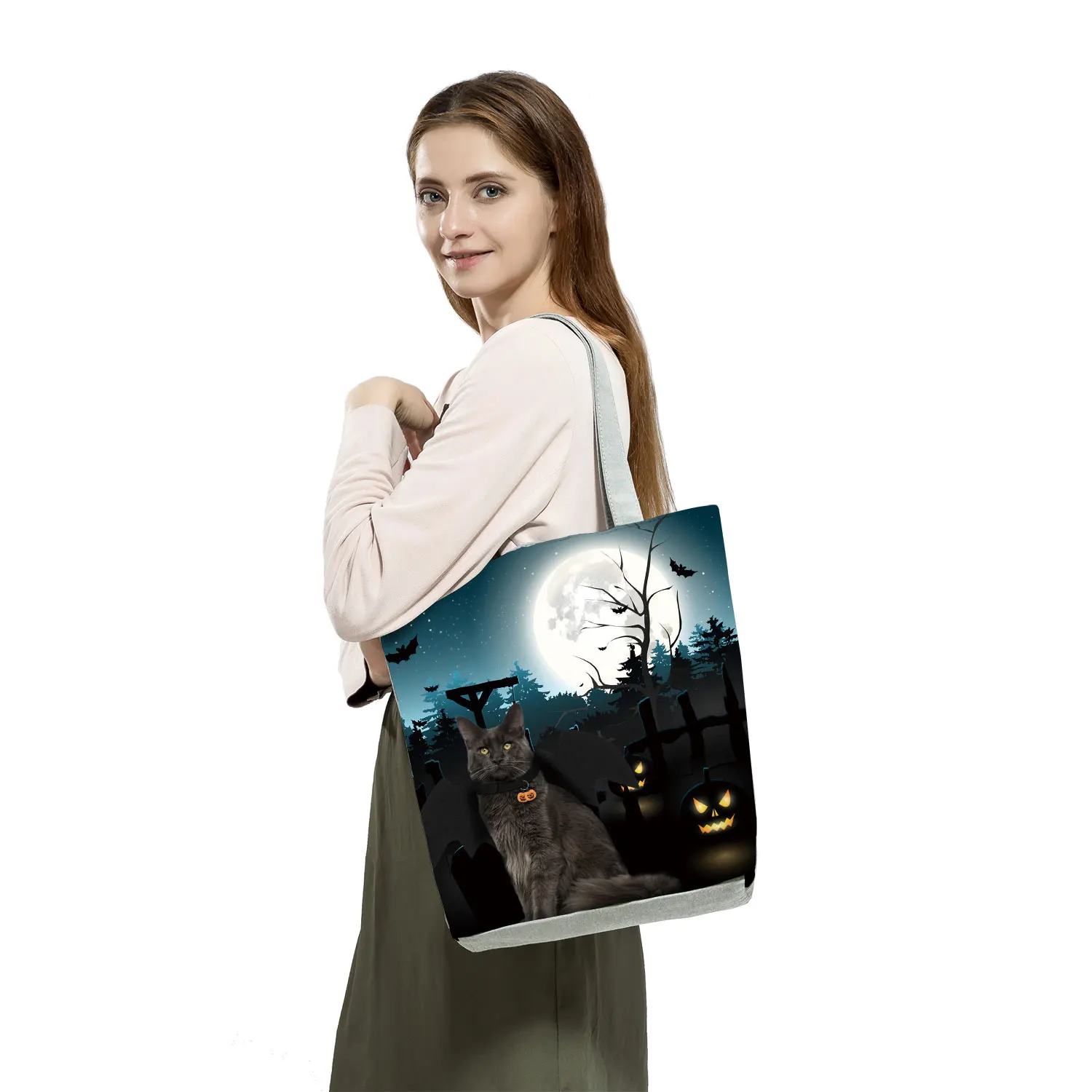 2022 Cool Fashion Handbag Female Cats Print 3D Tote Travel Women Shoulder Bag Foldable High Capacity Shopping Bag Custom Pattern