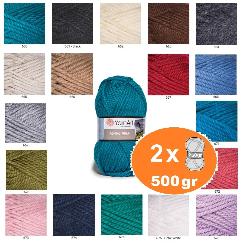 YARNART ALPINE MAXI Yarn, 250 gr. - 105 m Chunky Wool Yarn