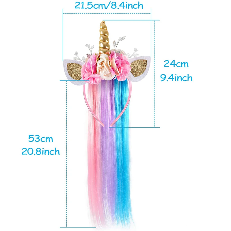 Miss Cute Wig Rope Head Wear Headband Women kids Sweet Flower Unicorn Horn Hair Band Birthday Party handmade fashion Headwear metal hair clips