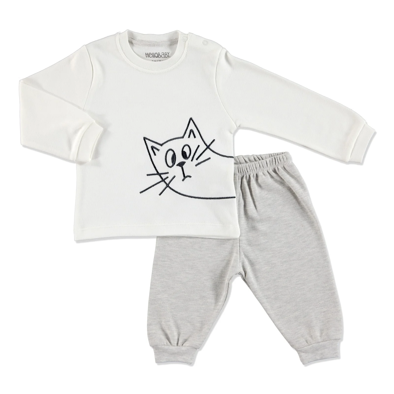 ebebek HelloBaby Winter Baby Basic Embroidered Pyjama Set |