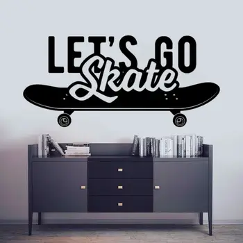 

Lets Go Skate Text Calligraphy Skateboard Silhouette Wall Art Vinyl Sticker Sports Skateboard Home Decoration A001612