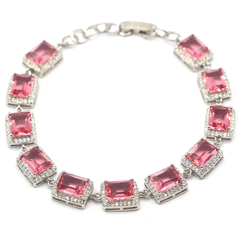 Женский серебряный браслет с фианитом Morganite 12x10 мм 7 5-8 5 дюйма | Украшения и