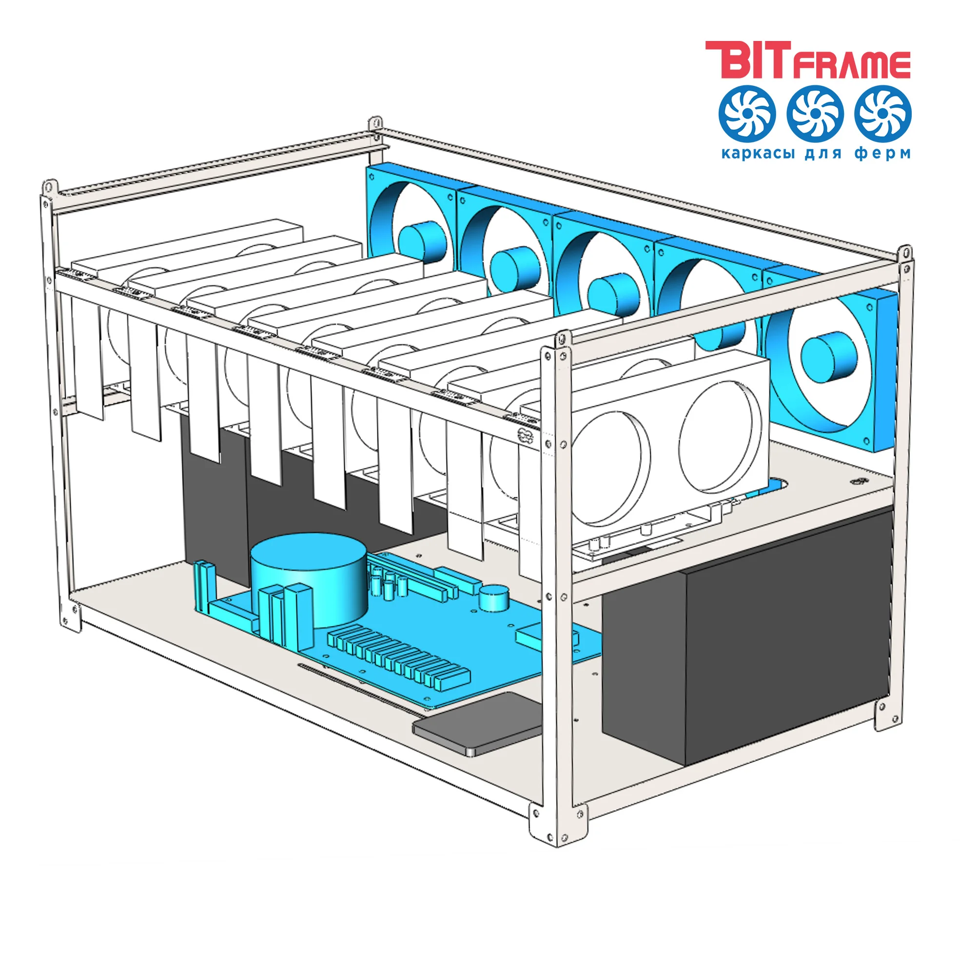 Предзаказ: Каркас для майнинга 8 GPU карт стойка майнинг 3d рендер ферма BTC Ethereum