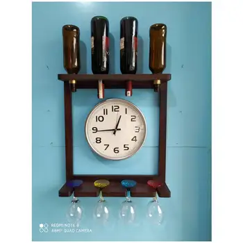 

Wooden red wine beer rack 4 bottle holder goblet holder Wall Clock