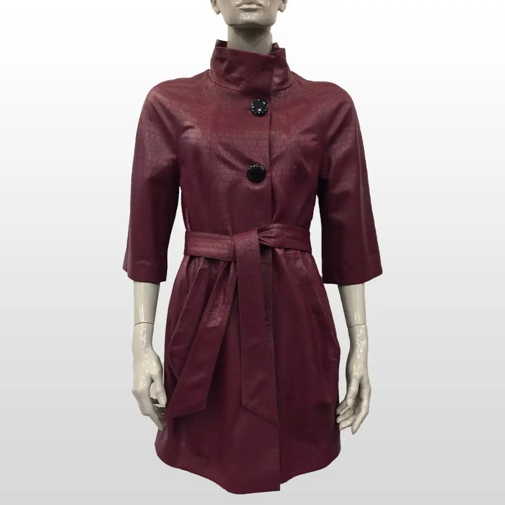 

Women's Real Genuine Leather Wine Trenchcoat Sheepskin Windbreaker Slim Casual New Fashion Elegant Outerwear Tops