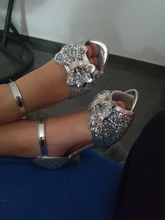 Zapatos de princesa para niñas, zapatillas con flores y brillantina para niñas pequeñas, incluye tacón alto y moño estilo mariposa, en azul, rosa y plata, talla 26-38