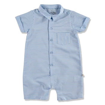 

ebebek For My Baby Summer Boy Blue Striped Poplin Short Sleeve Jumpsuit