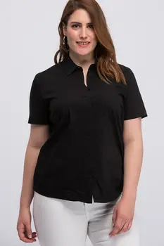 

Sans Textile Women 'S Black Poplin Fabric Short Sleeved Lycra shirt 65 N15465
