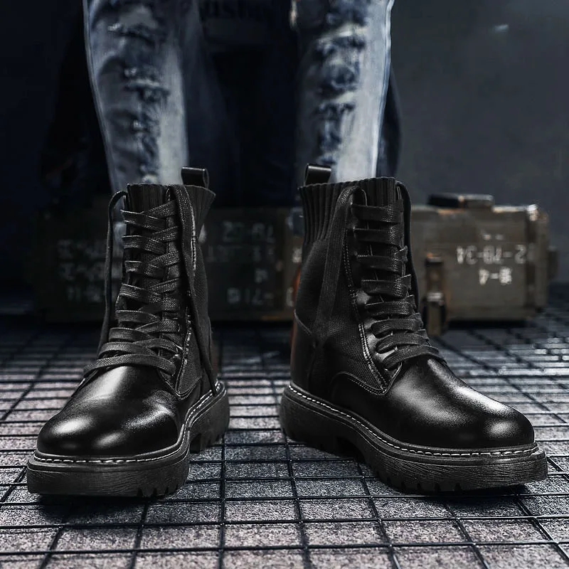 

2019 Autumn Leather Personality High Men's Shoe Martin Boot All Matching England Wind Tool Boots Korean Style For Men Size 39-44