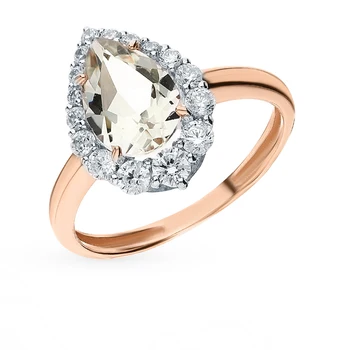 

Gold ring with cubic zirconia and празиолитами sunlight sample 585