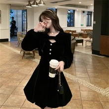 

Velvet Elegant Dress Women Female Party Dress Spring Autumn Preppy Style Long-sleeved Jk Japanese Style Wear Korean Style