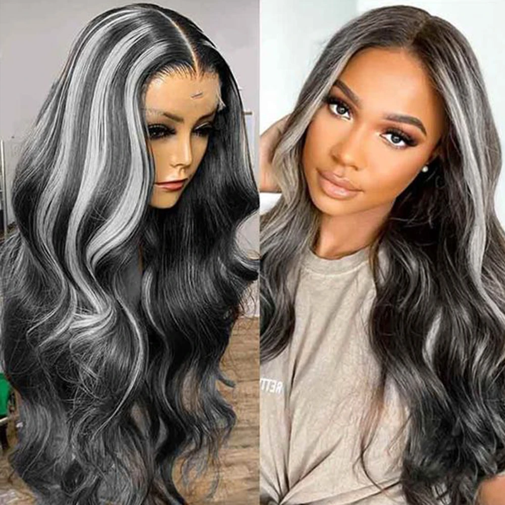 Black And White Wig Body Wave Lace Front Human Hair Wigs Platinum Blonde  Highlights Gray Lace Frontal Wig Pre Plucked Hairline - Lace Wigs -  AliExpress