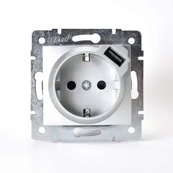 

Mechanism socket 1st SP Karina 16A with Z/K + USB connector silver mat. Lezard 707-4388-181