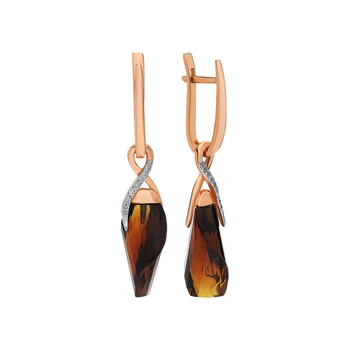 

Gold earrings with cubic zirconia and Garnet sunlight sample 585