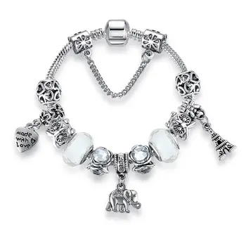 

Angemiel Rocking Elephant Figured White Murano Charm Bracelet