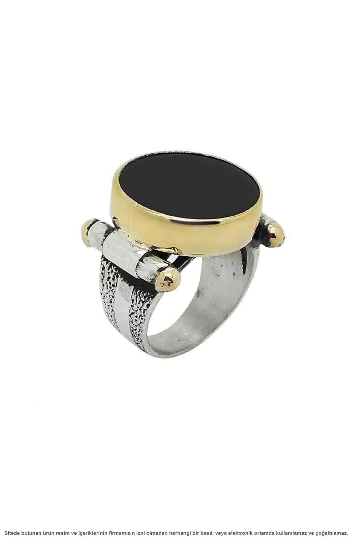 

Silver Natural Onyx Stone Men 'S Ring Round