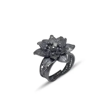 

925 Sterling Silver Ring Filigree Handmade Telkari Jewelry Accessory Dropshipping Lotus Luxury Gift Women