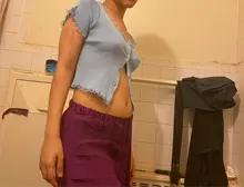 T-Shirt Women Tops Button-Crop-Top Short-Sleeve O-Neck Basic Blue Ruffles Casual Summer