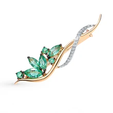 Золотая брошь с изумрудами и бриллиантами SUNLIGHT проба 585