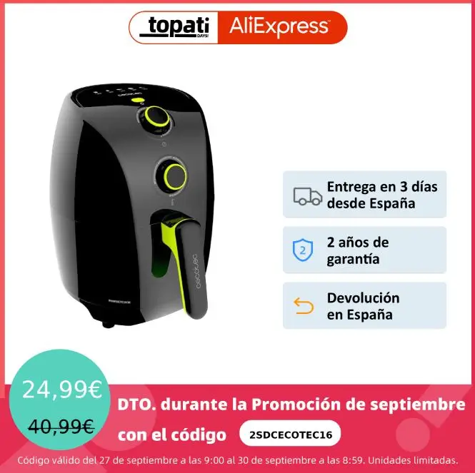 Cecotec Cecofry Compact Rapid Black Freidora sin Aceite 1.5L Comida Sana Programable en Tiempo y Temperatura Función Horno - Top 100 hogar y jardín