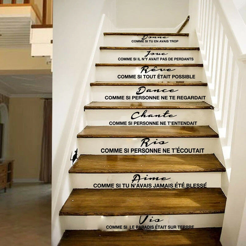 French Stair Staircase Stickers   Cheris Ta Famille French Quote Cherish Your Family Floor Stair Decal Vinyl Home Decor (3)