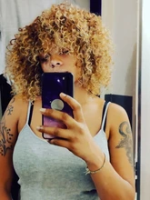 Curly Wig Short-Wig Bangs Afro Kinky Brown Synthetic Black-Women 14inches with Glorious