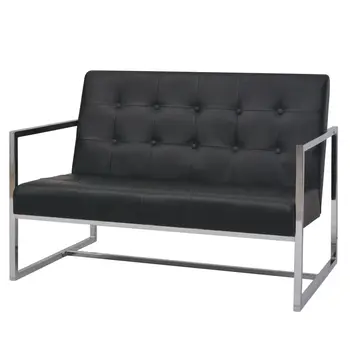 

2 seater sofa synthetic leather and black steel sofa chair with armrest