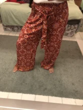 Casual Pants Trousers Totem Ethnic Flower-Print Orange Bohemian Wide Woman Elastic-Waist