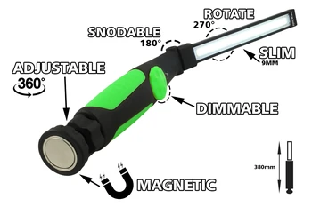 

Led Flashlight lamp workshop Slim 9mm dimmable jointed in 3 parts rechargeable 2W Cob magnet green color with wheel