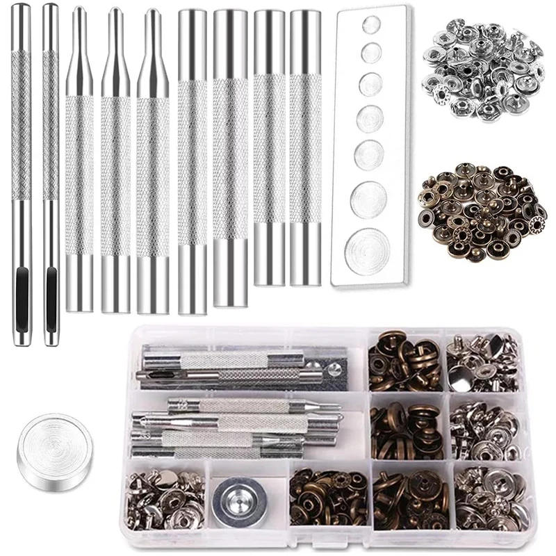 

TLKKUE Leather Snap Fasteners Kit Hole Punch Pad Set for Leather Products, Denim Clothing, Bags, Handmade Tools