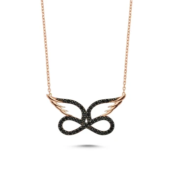 

KUTAYDAN Black Zircon Stone Wing & Infinity Necklace 925 Sterling Silver