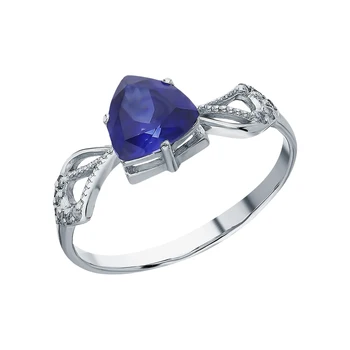 

Silver ring with sapphires synthetic sunlight sample 925