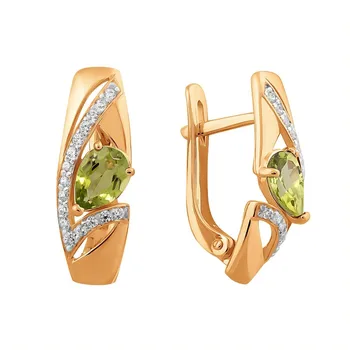 

Gold earrings with хризолитом and cubic zirconia sunlight sample 585