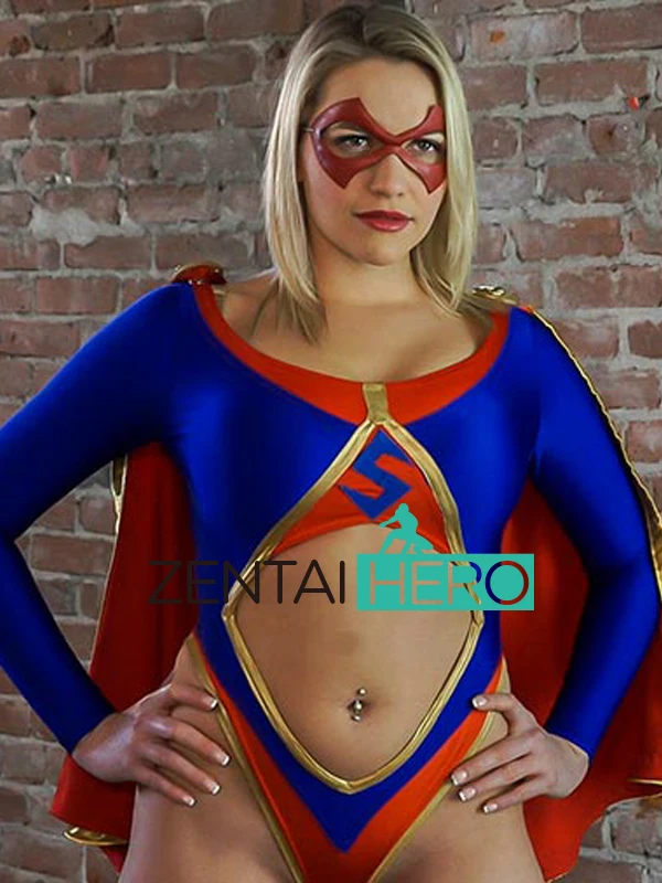 

Custom Made Sexy Women Blue Spandex Leotard Costumes Movie Girl Zentai Bodysuit with Cape