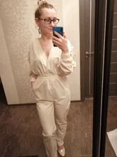 Women Rompers Jumpsuits Bodysuit Lantern-Sleeve OOTN V-Neck High-Waist Straight